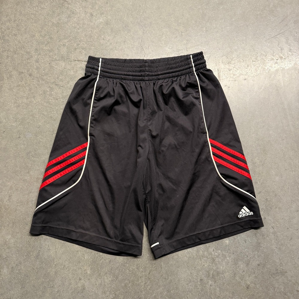 Adidas Mens Black Red Triple Stripe Athletic Basketball Shorts Small 3741